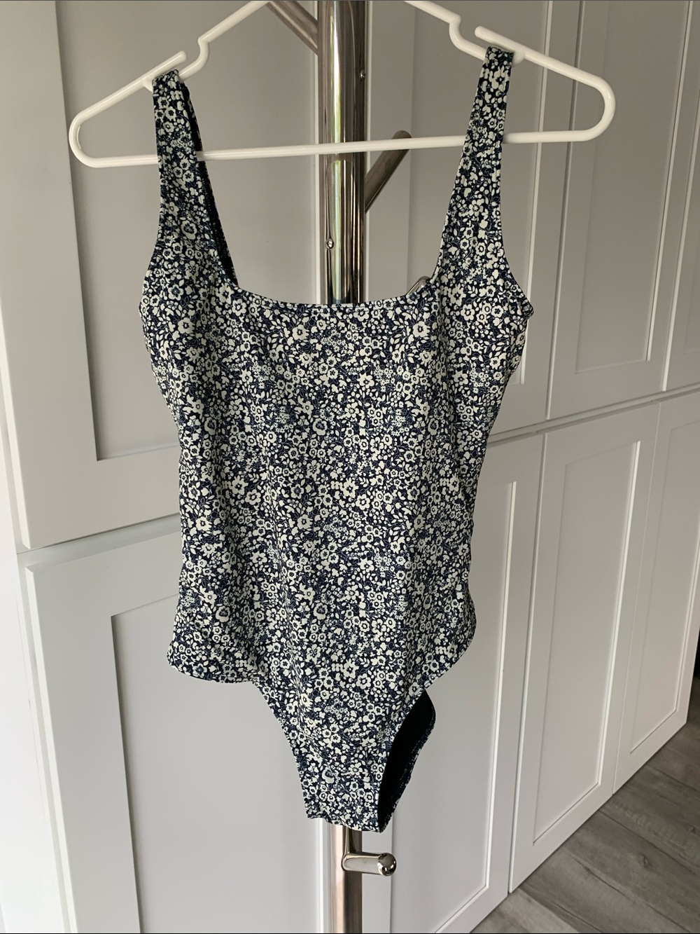 Everlane Black Floral ReNew One-Piece Swimsuit, Size S.